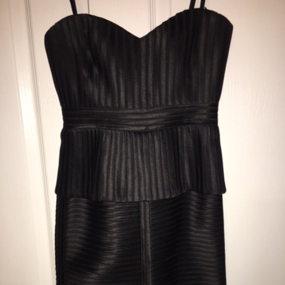BCBGMaxazria Karina Strapless Satin Black Peplum Dress - Picture 2 of 4